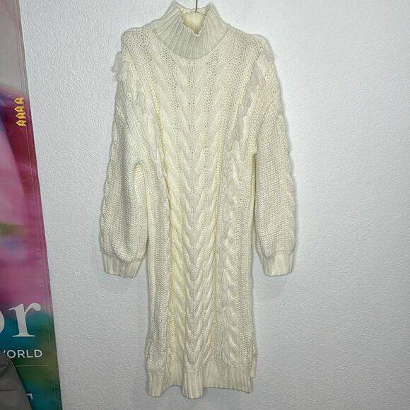 New Farm Rio Fringed Cable-knit Midi Dress - Off-white Medium - Picture 2 of 16